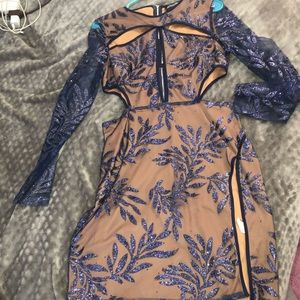 Blue Shimmer Cut Out Dress